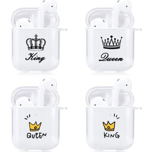 Simple Text King Queen Soft Earphone Charging Case For Apple AirPods 2 1 Case Clear Silicone Protective Cover for Air Pods Pro