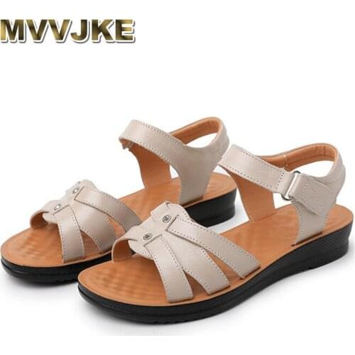 MVVJKE 2020 New Summer Fashion Casual Sandals Women Genuine Leather Sandals Soft Comfortable Beach Non-slip Sandals Flat Sandals