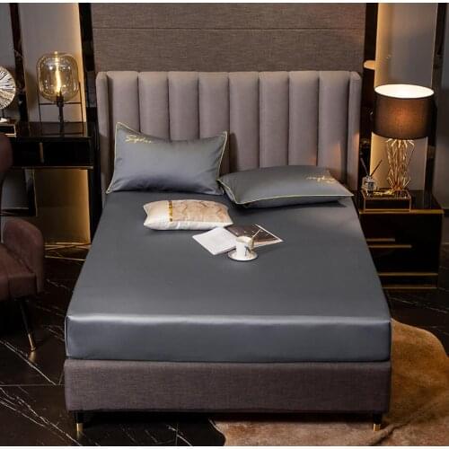 Gray Soft Fitted sheet with Elastic band Solid color bedspread Mattress cover Cotton bed cover pillow cases King Queen size
