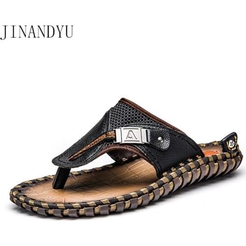 Mens Shoes Size 48 Genuine Leather Sandal Summer Flip Flops Mens Slippers for Men Casual Shoes Real Leather Sandals Flip Flop