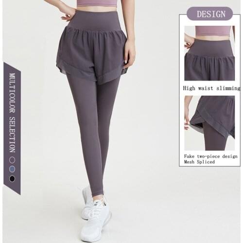 VANSYDICAL 2 in 1 Running Pants Women Yoga High Waist Leggins Stretch Workout Jogging Leggings Female Mesh Spliced Sweatpants