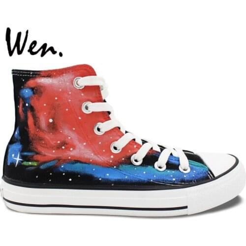 Wen Hand Painted Shoes Design Custom Original Blue Red Galaxy Space High Top Men Womens Canvas Sneakers for Gifts