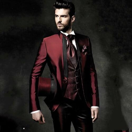 Wine Red Burgundy Suit Men Handsome Wedding Suits For Men Tailor Made Groom Tuxedo Vintage Italian Formal Men Suit 3 Pieces Suit
