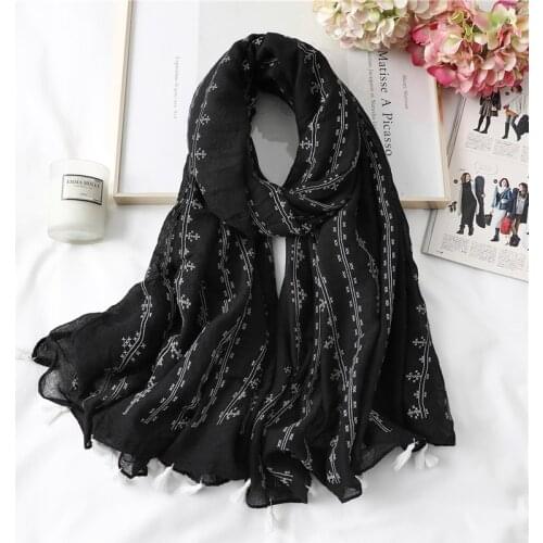 High Quality Cotton Women Scarf Hijab Shawls Lady Wraps Solid Embroidery Foulard Warm Pashmina Femme Winter Scarves Bufanda 2020