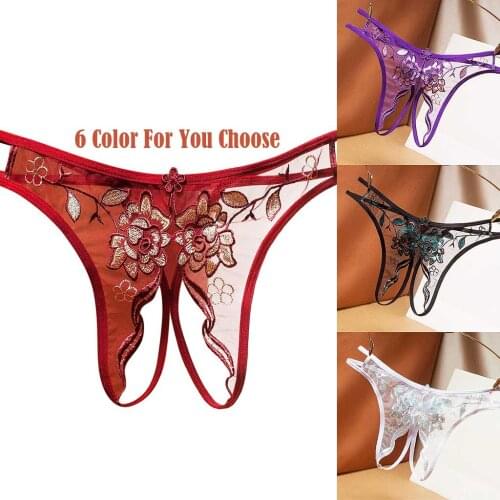 Womens Panties Lace Floral Embroidery Sexy Lingerie Porno Crotchless G-Strings Thongs Womens Underwear Low Waist Sex Briefs