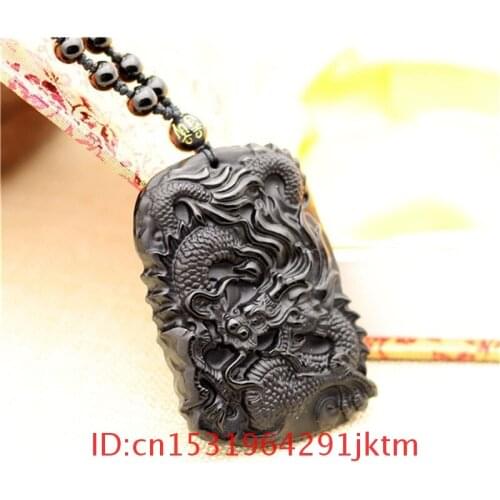 Women Gifts Beads Chinese Jade Amulet Jewelry Pendant Natural Necklace Black Natural for Charm Dragon Fashion Obsidian
