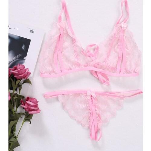 Sexy Lingerie Lace Blossom Womens Bikini Bra T-back G-string Underwear 1 Set