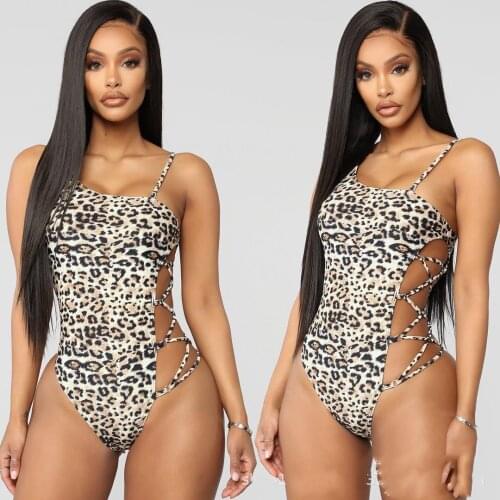 2021 Sexy One Piece Swimsuit Leopard Print Strappy Swimwear Women Adjustable Shoulder Swimsuit Bodysuit Bathing Suit Bikinis