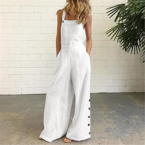 Women Loose Solid Pocket Jumpsuit Ladies Casual Sleeveless Wide Leg Bib Pants Overalls Oversized Rompers Summer Plus Szie #T1G