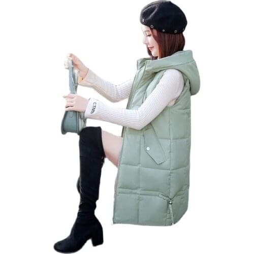Down Cotton Waistcoat All-Match Student Coat Ladies 2021Autumn Winter New Cotton Vest Jacket Women Mid-Length Sleeveless Outwear