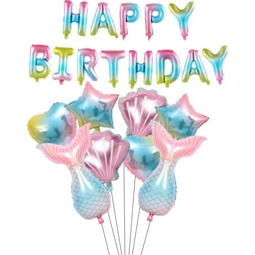 1Set Shell Mermaid Cartoon Balloons 32Inch Numbers Baby Shower Baby Girl Pink Air Baloes marine theme birthday party decoration