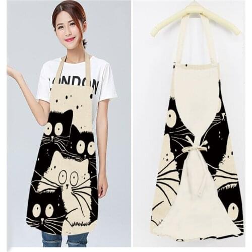 10pcs Nice Funny Cat Sleeveless Home Cleaning Tools 68*55/47*38cm Kitchen Apron Cotton Linen Easy Cleaning Waterproof Waist Bib