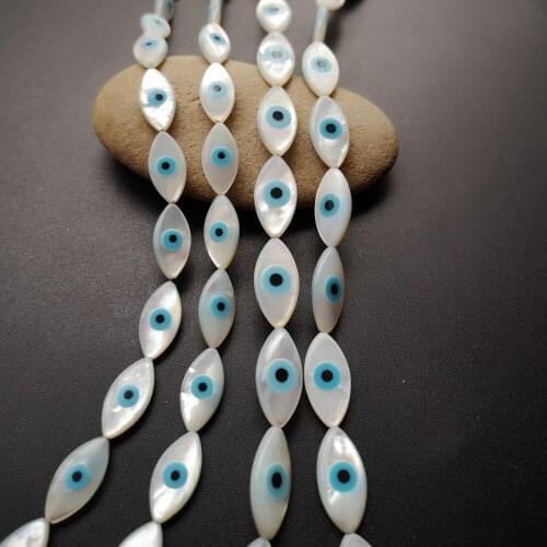 100pcs/lot Natural Blue Evil Eye Mother of Pearl shell for DIY Jewelry Marquise Cut Mother Pearl Shell Beads