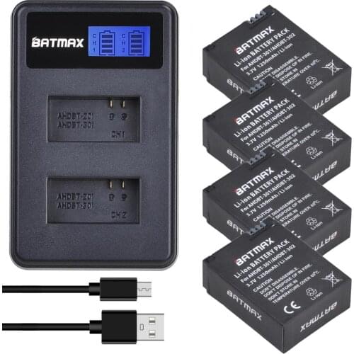 Batmax 4Pcs Battery Akkus + LCD USB Dual Charger for Gopro Hero 3 3+ Black Edition White Silver Edition HD Camera Accessories