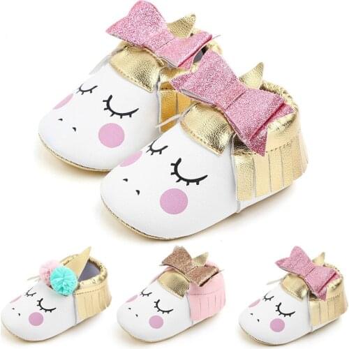 0-2 Pink Unicorn Bow Anime Baby Shoes Boy Girl Sneaker Cotton Soft Anti-Slip Newborn Infant First Walkers Toddler Casual Shoes