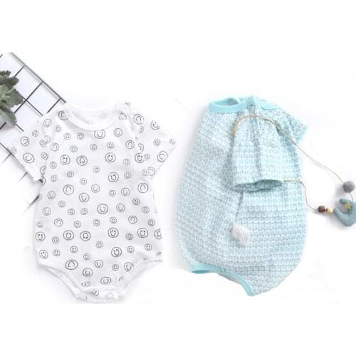 Free Shipping Infant Jumpsuit Light Color Baby Clothes Short Sleeve Smile Face Blue Wave One Piece Rompers Kids Boy Girls Outfit