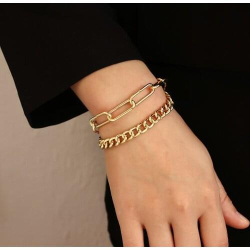 Amorcome Gold Bracelets for Women Girls Punk Chunky Thick Large Link Chain Bracelet Simple Woman Wrist Jewelry Party Gift