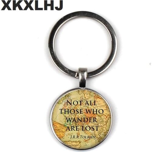 XKXLHJ Not All Those Who Wander Are Lost J.R.R.Tolkien Glass Dome Pendant Vintage Art Picture Keychain Best Gift