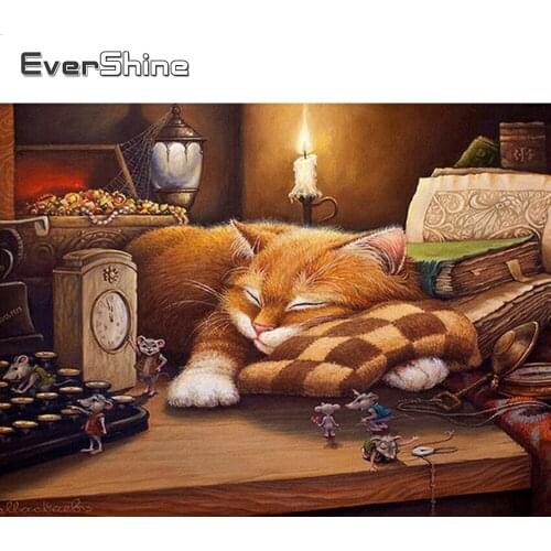 Evershine Diamond Painting Cartoon Cat Diamond Embroidery Animals Full Square Mosaic Diamond Paintings Cross Stitch Wall Sticker