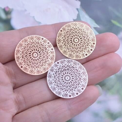 12pcs 24mm Filigree Charms Silver color Round Connector 3 Hole Earring Connectors Brass Jewelry DIY Jewelry Making