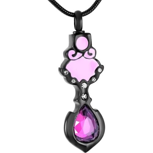 IJD9389 Stainless Steel Inlay Crystal Black Heart Shape Cremation for Ashes Urn Necklace for women Pendant Jewelry