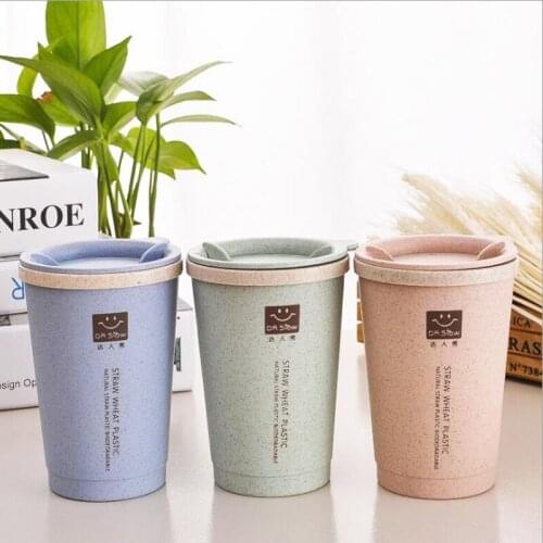 280ML Double-wall Insulation Wheat Fiber Straw Coffee Cup Travel Mug Leakproof plastic cups with lids tea cup coffee cup2