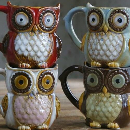 Cute Owl Mugs 300ml Cartoon Coffee Mug Ceramic 3D Animal Milk Tea Cups Breakfast Morning Coffee Mug for Collection Drop Shipping