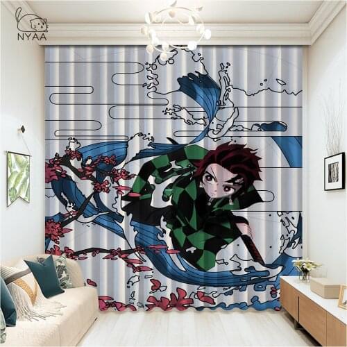 Hot Japan Anime Kimetsu No Yaiba Curtains Hall Home Curtain Rod Room Decoration Rods For Curtains Inner Window Micro Shading