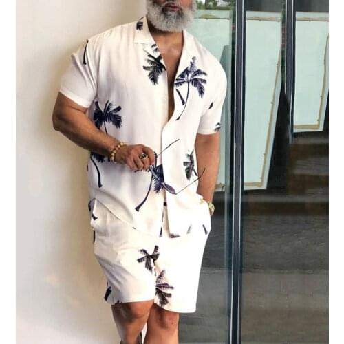 2021 Summer Hawaii Trend Print Sets Men Hawaii Shorts Shirt Clothing Set Casual Palm Tree Floral Shirt Beach Short Sleeve Suit