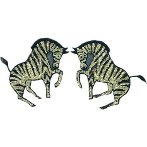 50pcs/Lot Embroidery Patches Letters Clothing Decoration Accessories Animal Zebra Sequins Diy Iron Heat Transfer Applique