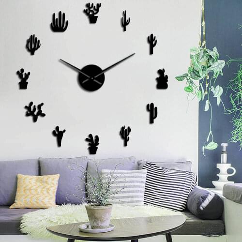GZ307 Cactus Cactus Acrylic Mirror Wall Clock European Style Living Room Ultra Large Wall Clock Farmhouse Decor Gift