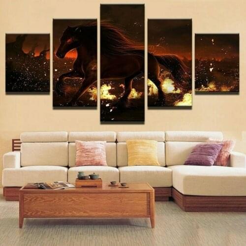 Wall Art Canvas Paintings 5 Pieces Flame Horse Prints Animals Modular Pictures Posters Home Decor Living Room Decoration