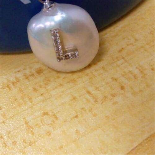 Natural white freshwater pearl beads pave initial 26 alphabet letter name charm unique pendant for making jewelry DIY
