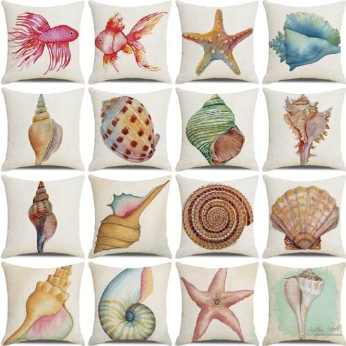 Shell Conch Pattern Cushion Covers 45X45cm Home Decor Sea Style Linen Throw Pillowcase Living Room Decoration Pillow Case