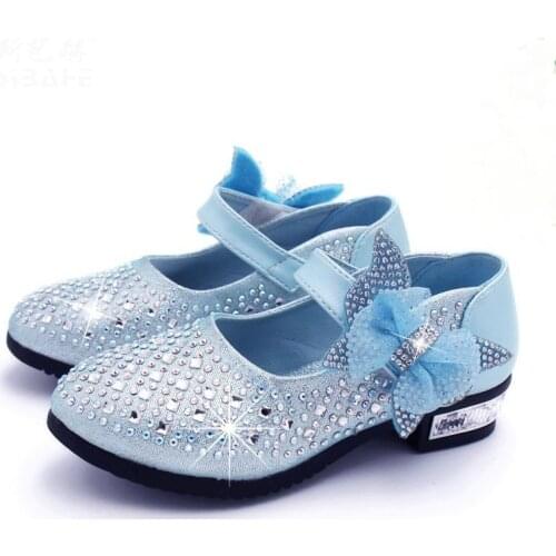 New Childrens Little Girl High Heel Rhinestone Gold Blue Silver Princess Shoes For Girls Kids School Wedding Party Dress Shoes