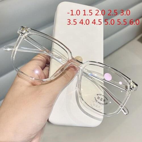 NYWOOH Finished Myopia Glasses Women Men Oversized Square Eyeglasses Prescription Shortsighted Eyewear -1.0 -1.5 -2.0 -2.5 to -6