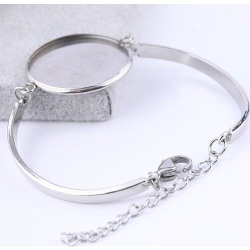 10pcs stainless steel 25mm 20mm cabochon bracelet bezel blank settings diy cuff bracelets bangle base trays for jewelry making