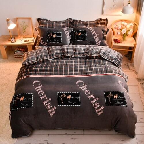 Origin direct thermal printing milk velvet 4-piece set little fresh princess style golden mink flannel set