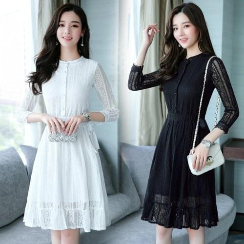 2021 Autumn Winter Plus Size Vintage Black Lace Midi Dresses Women Elegant Bodycon Dress Party Long Sleeve White Runway Vestidos
