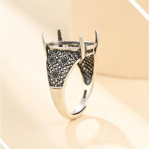 Ring Setting for 11x15mm Oval Cabochons Antique Style Ring Blank Thai Sterling Silver Adjustable Ring Base SR0105