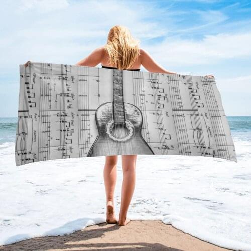 Guitar Sheet Music Symbol Music Retro Bath Towel Swimming Quick-Dry Bath Towel Bathroom Accessories Microfiber Beach Towels