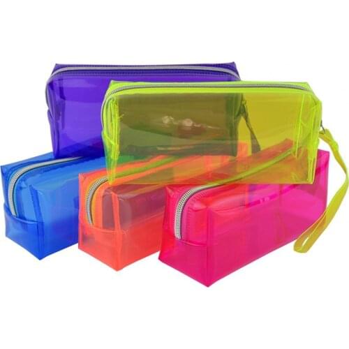 Portable Transparent Solid Color Pencil Case Storage Bag PVC Stationery Office Pencil Cases For Stationery School Supplies
