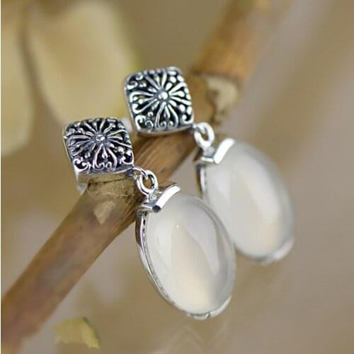 Earings Fashion Jewelry Sale 2018 New Products 925 Inlaid Natural Jade Pulp Nail, Thai Retro Female Style Drop Earring Jewelry