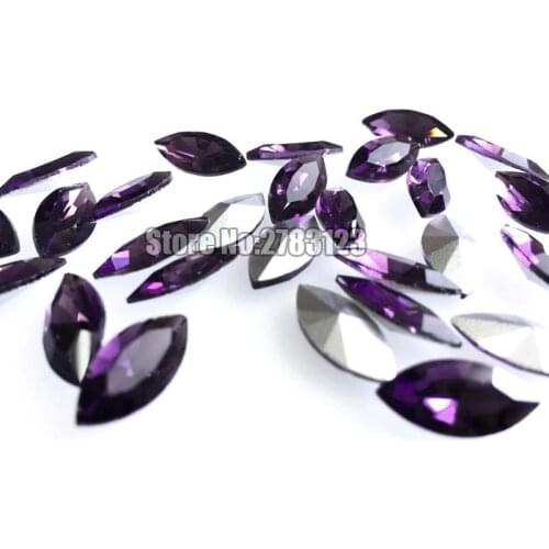 Horse eye shape Glass Crystal dep purple pointback rhinestones,3x6mm 4x8mm 5x10mm 6x12mm 7x15mm 9x18mm 13x27mm 17x32mm
