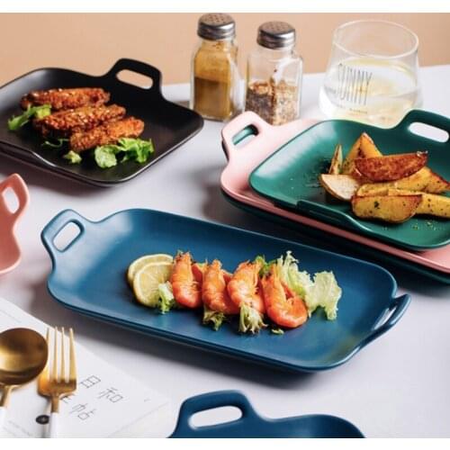 Breakfast Nordic Cutlery Salad Plate Dish Vegetable Fruit Dinner Plates Home Baking Pan Stool with Handle Ceramic Microwave Oven