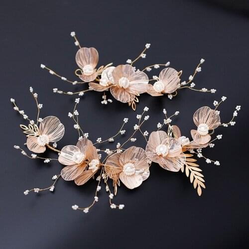 NiuShuya Bridal Hair Accessories Gold flower headdress Wedding Hair Clips Accessories Jewelry Handmade Women Hair Ornaments