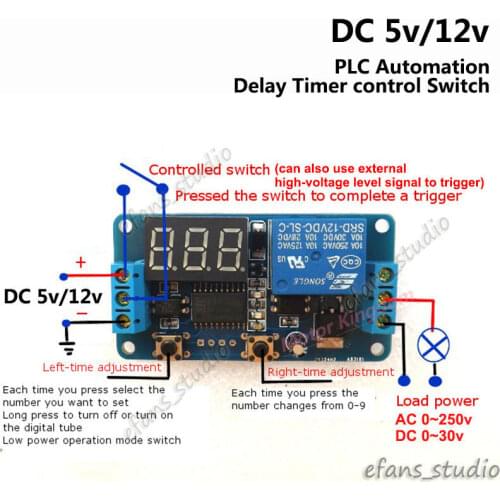 DC 5V 12V LED Display Time Delay Turn off/on Control Switch 0S-999S Timer Relay Module