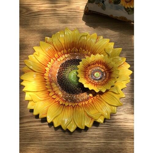 Sunflower fruit plate ceramic Double layer tray Dried fruit pastry cake tray household salad platter dish kitchen dinnerware