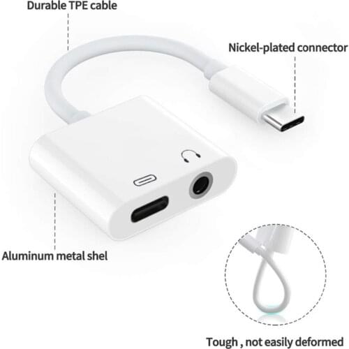 Type C to 3.5 mm Charging Port 2 in1 AUX Audio Jack Cable Adapter for iPad 2018 for Huawei Mate 10 20 pro P20