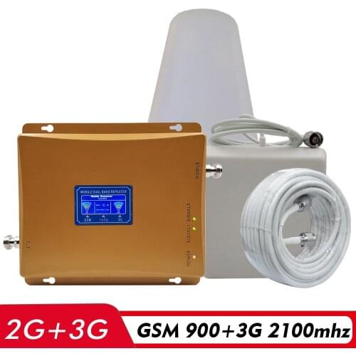 65dB Gain LCD Display Dual Band Booster 2G GSM 900 3G UMTS WCDMA 2100 Mobile Cell Phone Signal Repeater 900 2100MHz 3G Amplifier